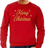 Bellatio Decorations Bol Foute Kersttrui - sweater - Merry Christmas - goud / glitter - rood - heren - kerstkleding / kerst outfit XL