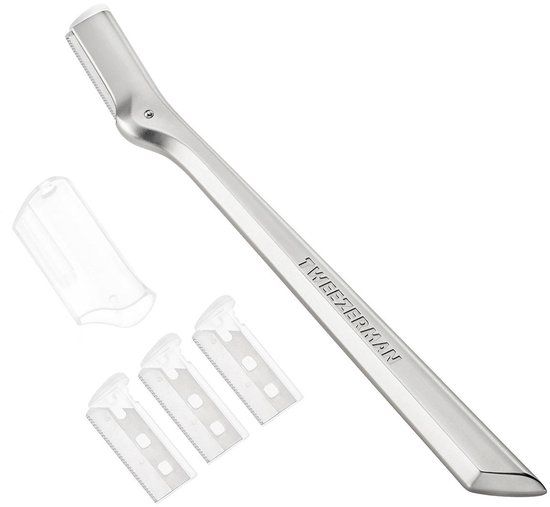 Tweezerman Studio Line Brow Razor – Professioneel Wenkbrauwmesje – Verwijdert Precies & Pijnloos Donshaartjes – Voor Strakke, Gedefinieerde Wenkbrauwen – Herbruikbaar & Hygiënisch – Geschikt Voor Gezicht & Bovenlip – Inclusief 3 Reservemesjes