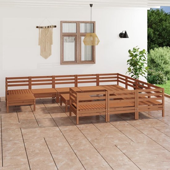 The Living Store Houten Tuinset - Loungeset - 63.5 x 63.5 x 62.5 cm - Massief grenenhout - Honingbruin