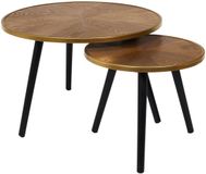 HOME DECO FACTORY Bijzettafels/salontafels Tiny - set van 2x stuks - hout - rond - bruin/zwart