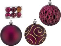 Krist Boules de Noël décorées - 6x Pièces - Vin Rouge/Bordeaux - Plastique - 6 cm