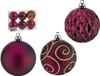 Krist Boules de Noël décorées - 6x Pièces - Vin Rouge/Bordeaux - Plastique - 6 cm
