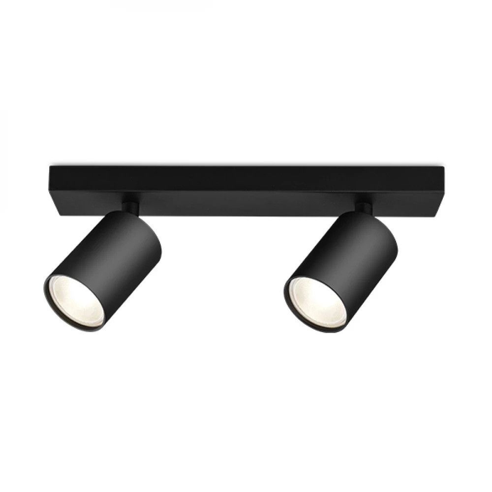 BES LED Brinton Betin Plafondspot - GU10 - 2-lichts - Rond - Mat Zwart - Kantelbaar - Aluminium