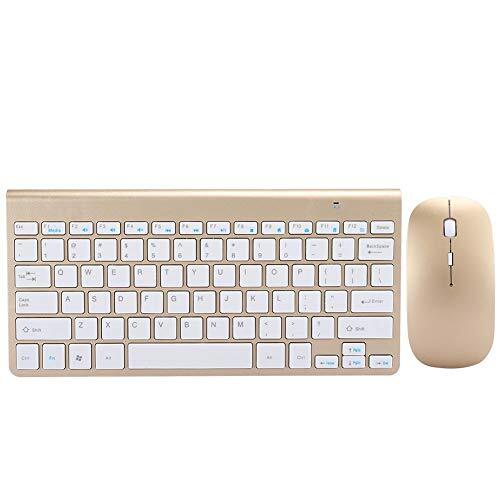 Dpofirs Wireless Keyboard Mouse Set Ultra-Thin Mute Mini Home Office Computer Wireless Keyboard Mouse Combo voor thuis, op kantoor, voor bedrijven 1200 DPI(Goud)