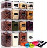 Caliyo Boîtes de conservation avec étiquette de cuisine/cuillères - Pots de conservation en plastique - Boîtes de conservation - 16 pièces