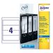 Avery J8171-25 100 zelfklevende etiketten voor mappen, 4 etiketten per A4 vel, wit