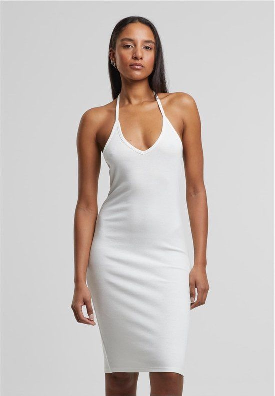 Urban Classics Ladies Rib Jersey Neckholder Dress Dames Midi-jurk - gebroken wit - XL
