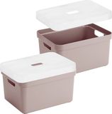 Sunware Boîtes de rangement avec couvercle transparent - 2x pièces - rose - 13 litres - plastique - 35 x 25 x 18 cm