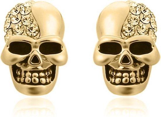 Mendes Lookinggoodtoday Skull Stud oorbellen Edelstaal Kristal Goudkleurig
