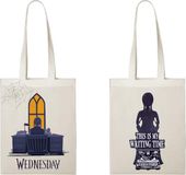 Konix Woensdag Tote Bag met lange handgrepen, 38 x 42 cm, 100% polyester, motief This Is Writting Time, wit