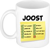 Bellatio Decorations Naam mok Joost - wit - top gozer - keramiek - 300 ml - cadeau collega beker