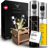 Valuxe vaporisateur d'huile pour huile de cuisson et vinaigre avec verre de protection UV et filtre pulvérisateur - Lot de 2 vaporisateurs d'huile en acier inoxydable avec support