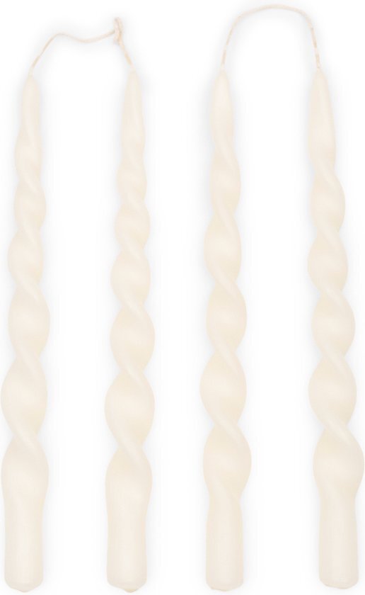 Riviera Maison Gedraaide Kaarsen - Swirl Kaarsen - Twisted Candles - Wit - 4 Stuks - 30 cm