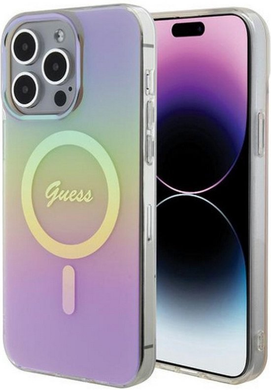 Guess Iridescent Script Back Case (MagSafe Compatible) - Geschikt voor Apple iPhone 15 Pro Max (6.7") - Roze