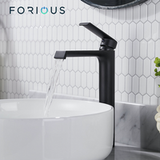 Forious - Mitigeur de lavabo haut, robinet de salle de bain cascade en laiton dépoli noir