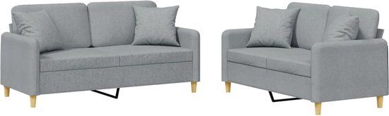 vidaXL 2-delige Loungeset met kussens stof lichtgrijs