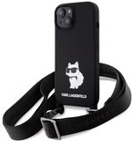 Karl Lagerfeld - Crossbody Hoes voor iPhone 13 - Zwart - Siliconen - Choupette Design