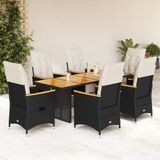 Prolenta Maison Exclusive Tuinset 7-delig Polyrotan Zwart met Kussens