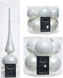 Decoris Compleet glazen kerstballen pakket winter wit glans/mat 32x stuks met piek mat