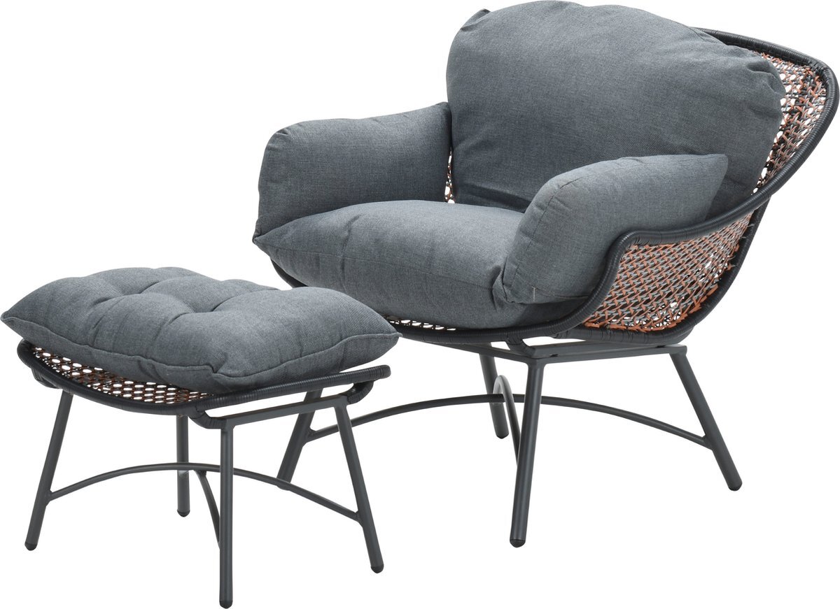 Garden Impressions Logan loungestoel met voetenbank - oranje/donkergrijs/grijs