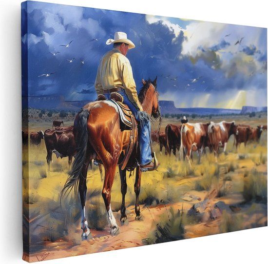 Artaza Canvas Schilderij Cowboy op een Paard - 120x90 - Canvas Print