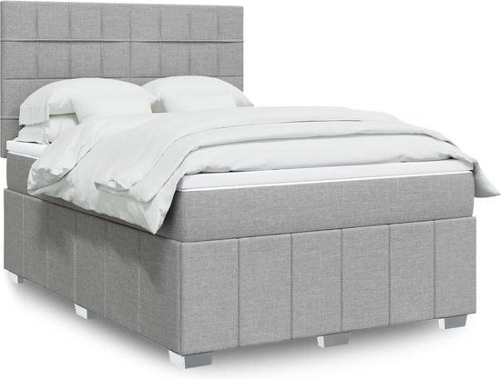 vidaXL Boxspring met matras stof lichtgrijs 140x200 cm
