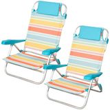 AKTIVE Santorini Opvouwbare strandstoelen, 50 x 48 x 80 cm, 7 posities, aluminium en textileen, gestreept, meerkleurig, met kussens en handgrepen, model Santorini