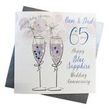 White Cotton Cards MUM & DAD 65E BLAUWE SAPPHIRE VERJAARDAGSKAART, HANDGEWERKT (DA65-M)