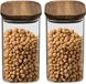 5Five Voorraadpot voedsel - 2x - glas met acacia houten deksel - 1600 ml - met luchtdichte deksel