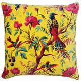 Riva Paoletti Paradise Vierkante kussenhoes - Geel - Kleurrijke Vogelprint - Faux Fluwelen Stof - Machine Wasbaar - 100% Katoen - 50 x 50 cm