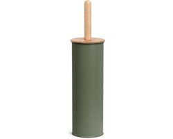 Zeller WC/Toiletborstel in houder - bamboe hout - salie groen - H38 x D10 cm