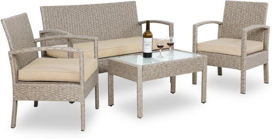 Casaria Polyrattan Tuinset - 4 Personen Incl. Kussens Bank - Creme