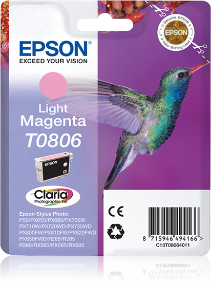 Epson Hummingbird Singlepack Light Magenta T0806 Claria Photographic Ink single pack / Lichtmagenta