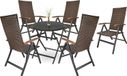 Brubaker Modena Ensemble de jardin - Table ronde pliante en verre (70cm Ø) avec 5 chaises en polyrotin - Résistant aux intempéries - Marron/Anthracite