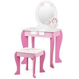 COSTWAY Make-uptafel voor kinderen, roze kaptafel, prinsessenkaptafel, lade en afneembare spiegel, voor meisjes van 3 tot 7 jaar (roze)