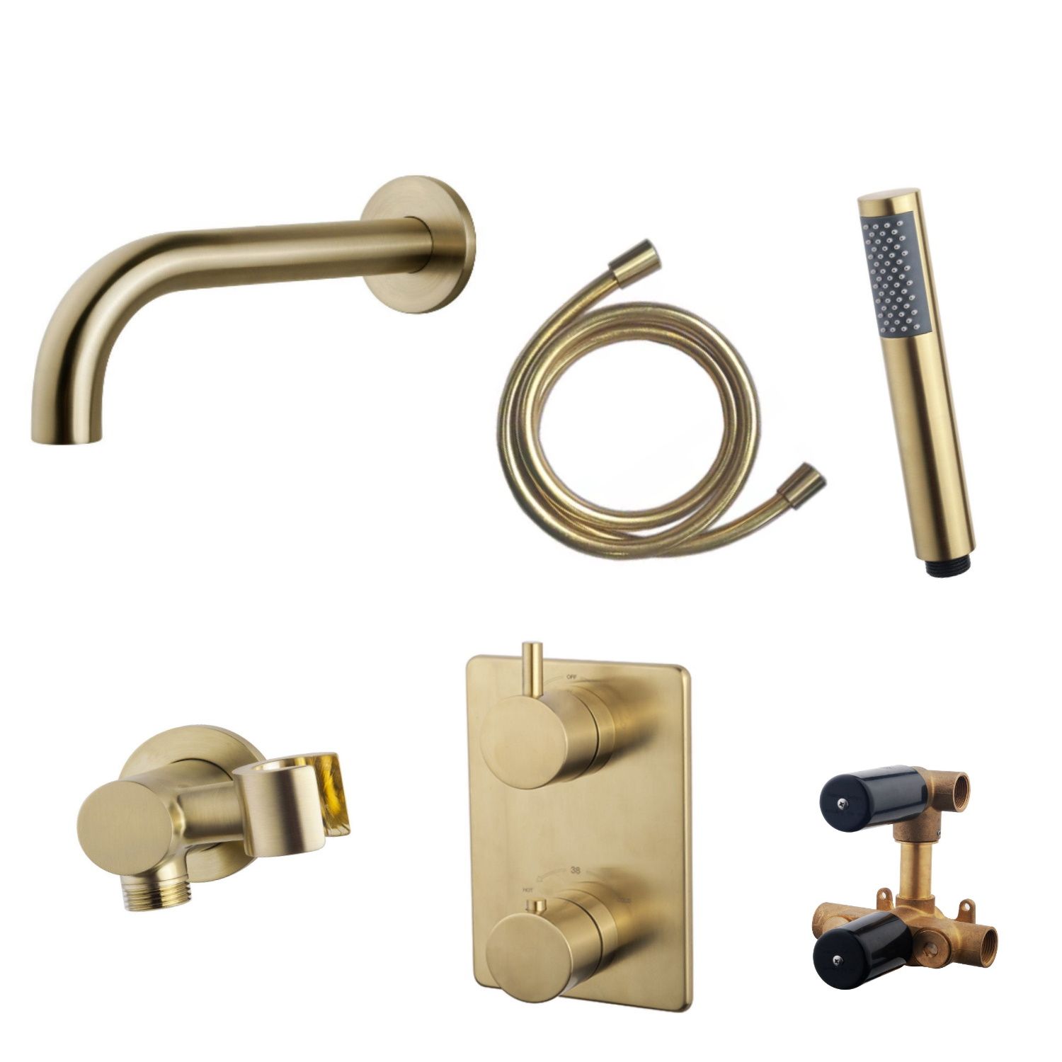 Wiesbaden Caral 01 Inbouw Badkraan Set - Geborsteld Messing - 8719304693307