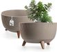 KADAX Ronde bloempot van kunststof met drie steekhouders, voor balkon, woonkamer (Ø 40 cm, taupe)