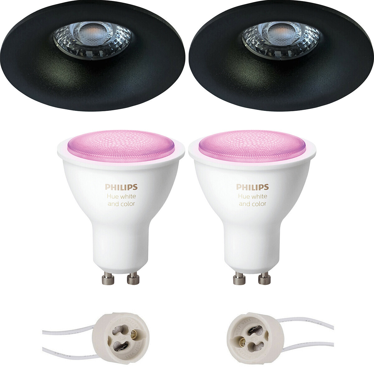 BES LED Pragmi Nora Pro - Inbouw Rond - Mat Zwart - Ø82mm - Philips Hue - LED Spot Set GU10 - White and Color Ambiance - Bluetooth