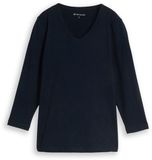Tom Tailor - T-shirt à manches longues et col en V - Taille M - bleu capitaine
