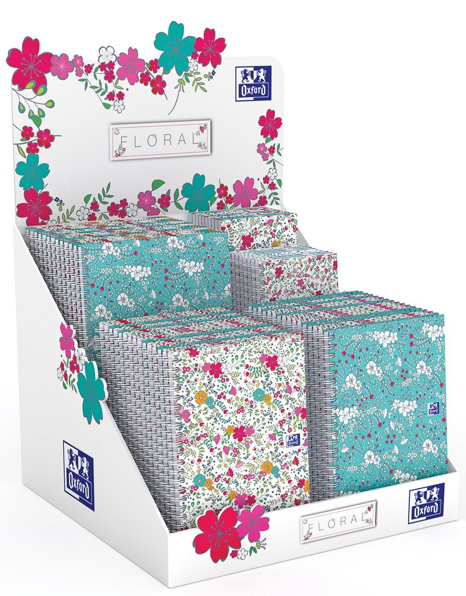 Oxford Floral notitieblok en spiraalschrift ft A5/A6/B5 gelijnd display met 60 stuks