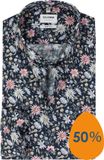 OLYMP Level 5 body fit overhemd - mouwlengte 7 - popeline - marine blauw dessin - Strijkvriendelijk - Boordmaat: 41