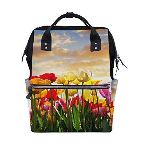 MONTOJ Mooie Tulp Bloemen Zonsondergang Landschap Canvas Rugzak Reizen Campus Rugzak