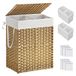 SONGMICS Wasmand met deksel, 90 l kledingmand met 2 verwijderbare voeringzakken en 6 gaaszakken, rieten wasmand, dubbele wasmand voor badkamer, 30 x 40 x 69 cm, natuurlijke ULCB251N01V1