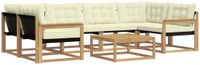 vidaXL Hoek loungeset 6 zitplaatsen Wit en crème Acacia hout