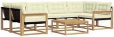 vidaXL Hoek loungeset 6 zitplaatsen Wit en crème Acacia hout