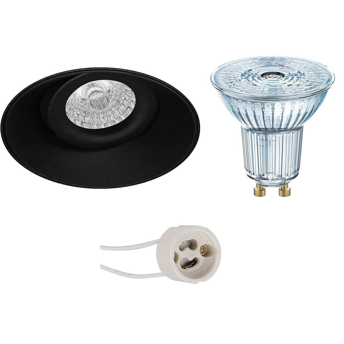 Osram PAR16 LED Spot Set - GU10 - Dimbaar - Rond - Mat Zwart - 3.7W - 4000K - Trimless - Kantelbaar - Ø150mm