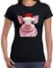 Bellatio Decorations Kerst T-shirt voor dames - roze varken met kerstmuts - zwart - Kerstfeest XXL
