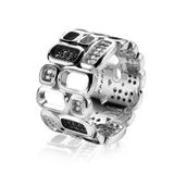 Zinzi Mart Visser by ZINZI zilveren ring breed wit zwart 12mm MVR3Z
