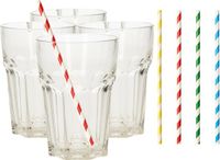 Merkloos Set van 4x longdrink glazen en 100x duurzame papieren rietjes - 360 ml