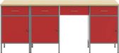 vidaXL Werkbank met laden, 4 stuks, rood, voor ingenieurs, van hout en staal